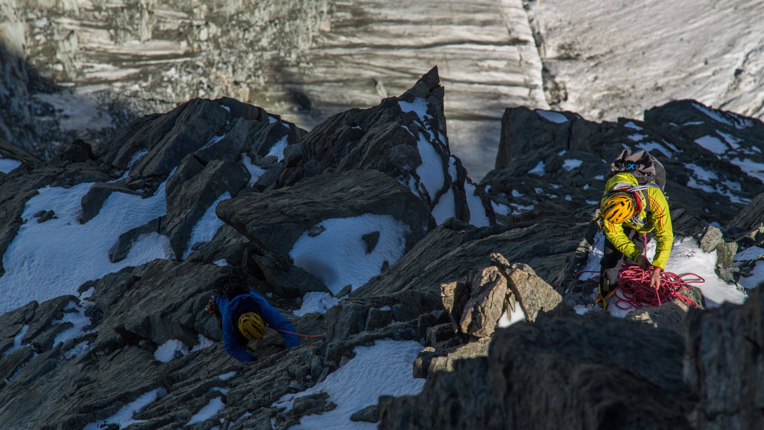 Michael Lerjen und Jorge Ackermann in der Gogna Route in der Matterhorn Nordwand